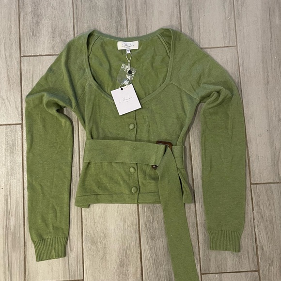 L’Academie Dex Belted Cardigan Green - Picture 2 of 4